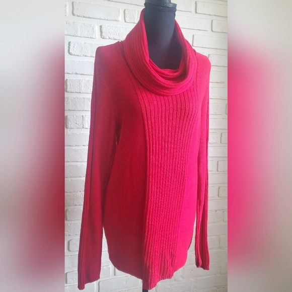 Jones New York Ribbed Knit Cowl Neck Sweater Red Size Large - Picture 3 of 12
